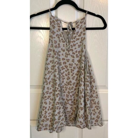 By Together Blue Khaki & Cream Leopard Print Swing Tank Tie Back - Size Large - Picture 7 of 7
